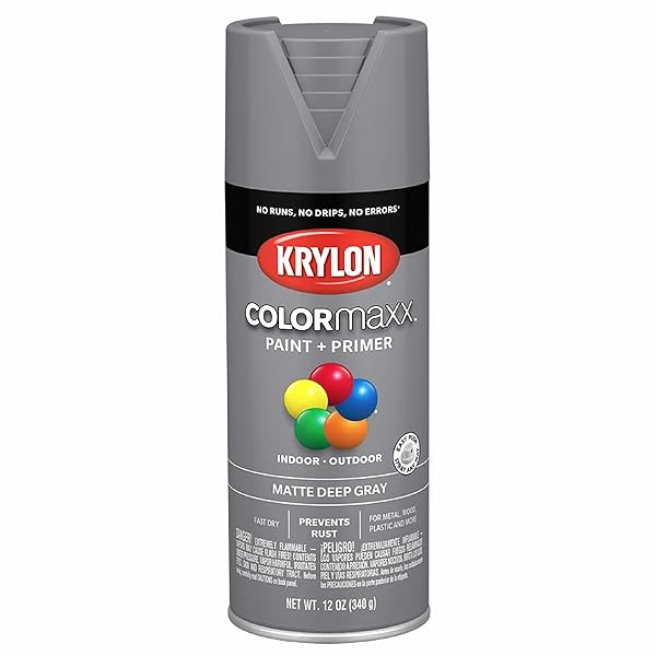 Krylon Krylon COLORmaxx Spray Paint & Primer - Matte Deep Gray 12oz for Indoor/Outdoor Use
