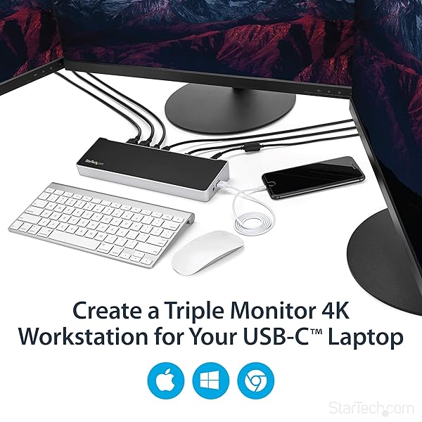 StarTech.com StarTech.com 4K USB-C Dock Triple UHD Monitor Docking Station for Mac and Windows with HDMI DisplayPort 100W PD and 5 USB 5Gbps Hub - View 2 of 7