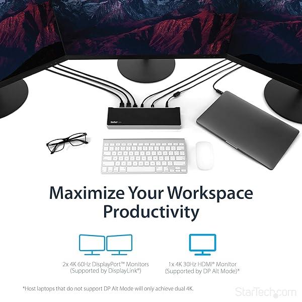 StarTech.com StarTech.com 4K USB-C Dock Triple UHD Monitor Docking Station for Mac and Windows with HDMI DisplayPort 100W PD and 5 USB 5Gbps Hub - View 4 of 7
