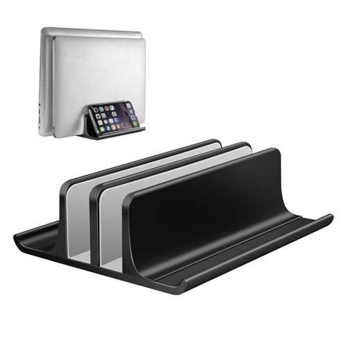 "Vaydeer Adjustable Vertical Laptop Stand - Dual Holder for MacBook, Chromebook, iPad & More (Up to 17.3") - Sleek Aluminum Design"