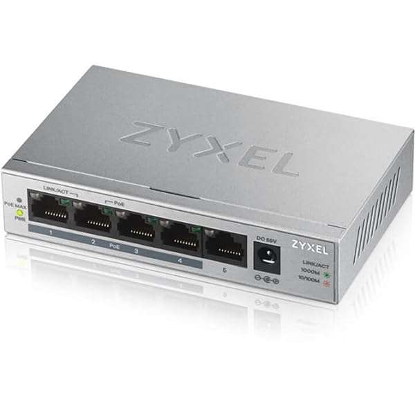ZYXEL Zyxel 5-Port Gigabit POE+ Switch: 4 PoE+ Ports, Plug & Play, Metal Housing, Fanless - GS1005HP with Lifetime Warranty - View 2 of 2