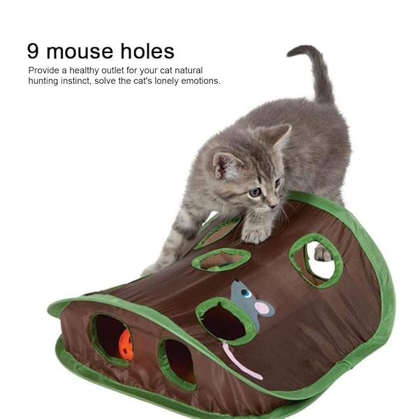 TOPINCN TOPINCN Cat Toy 9 Mouse Holes Interactive Intelligence Training Toy with Bell Ball for Hide and Seek Fun - View 2 of 9
