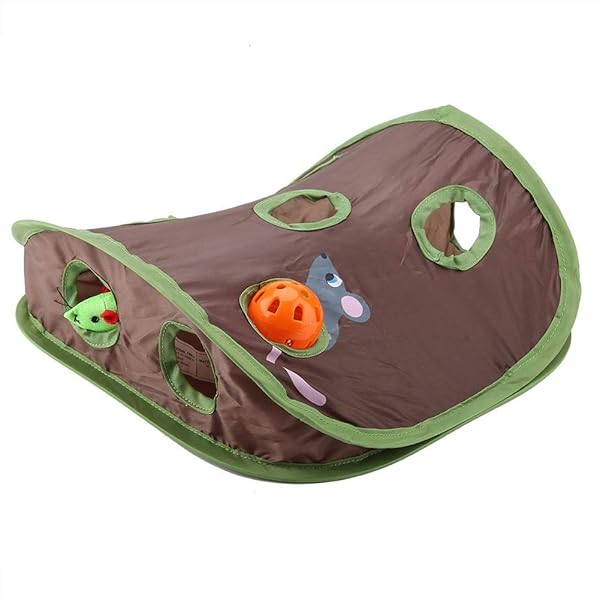 TOPINCN TOPINCN Cat Toy 9 Mouse Holes Interactive Intelligence Training Toy with Bell Ball for Hide and Seek Fun