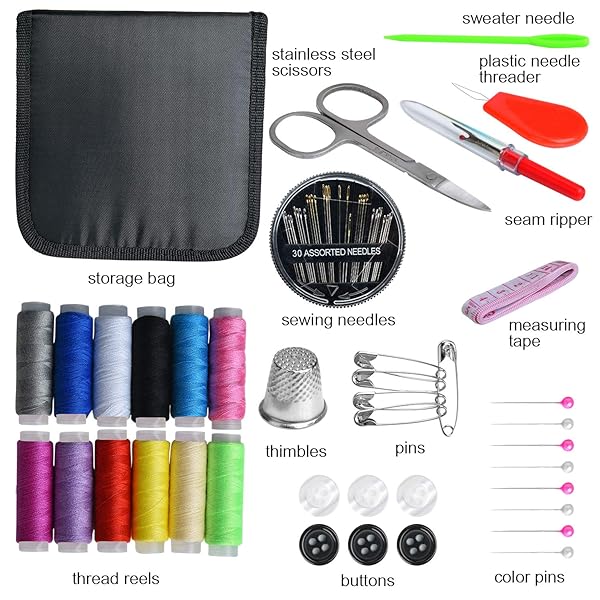 Marcoon Portable Mini Sewing Kit for Adults and Kids with 12 Color Threads Scissors Needles Tape Measure Ideal for Travel and Emergency Repairs - View 2 of 7