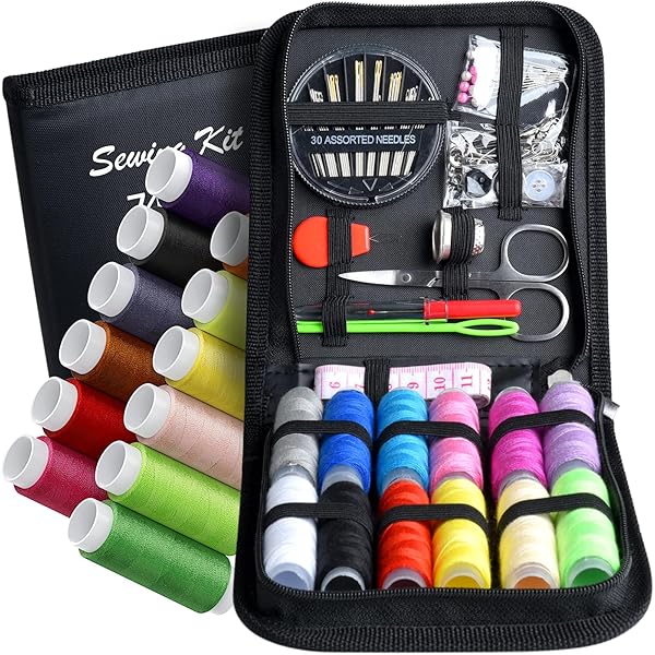 Marcoon Portable Mini Sewing Kit for Adults and Kids with 12 Color Threads Scissors Needles Tape Measure Ideal for Travel and Emergency Repairs