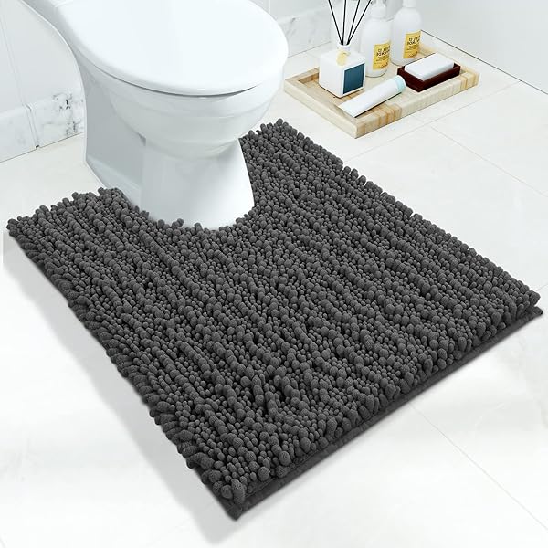 Yimobra Yimobra U-Shaped Toilet Rugs 24x20 - Soft, Absorbent, Non-Slip Chenille Mat for Quick-Dry Bathroom Comfort in Dark Gray