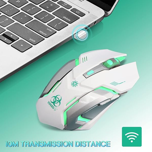 VEGCOO VEGCOO C8 Wireless Gaming Mouse Silent Click Rechargeable with LED Lights 2400 DPI for Laptop and Computer C9N White - View 4 of 8