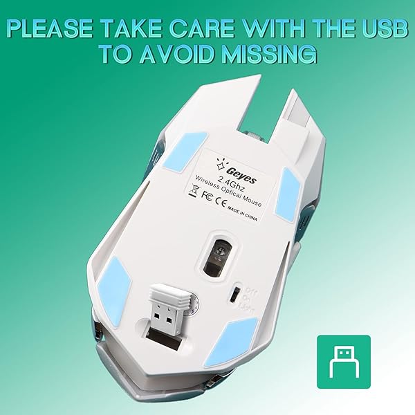 VEGCOO VEGCOO C8 Wireless Gaming Mouse Silent Click Rechargeable with LED Lights 2400 DPI for Laptop and Computer C9N White - View 6 of 8