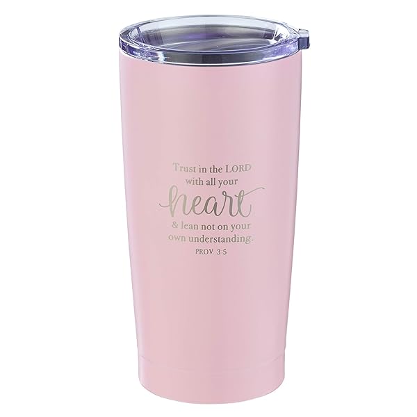 Christian Art Gifts Christian Art Gifts 18 oz Pink Stainless Steel Travel Mug with Lid Inspirational Bible Verse Trust in the Lord Proverbs 3:5