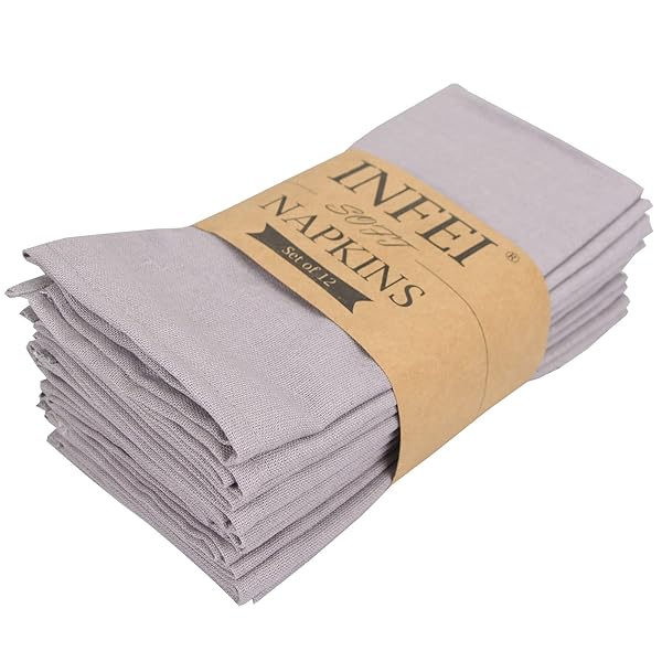 INFEI INFEI Light Grey Cotton Linen Napkins Set of 12 - Perfect for Events & Home Use (40x40 cm)