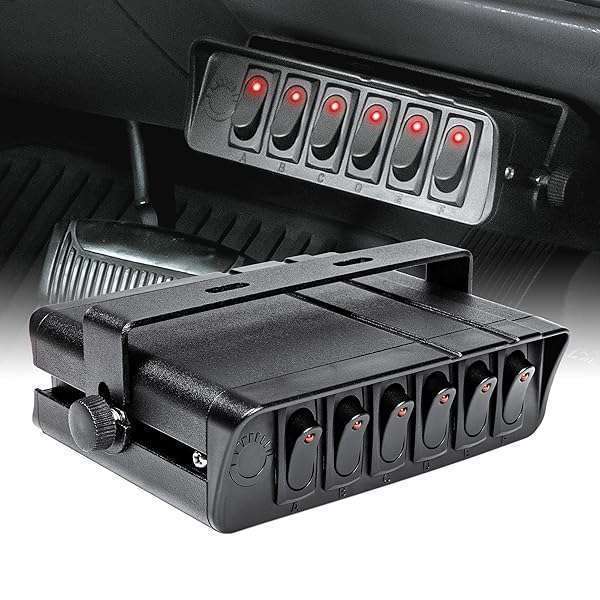 ONLINE LED STORE True Mods 6-Gang 12V Rocker Switch Box - 40 Amp SPST Toggle Panel for Auto, Marine, Truck & More