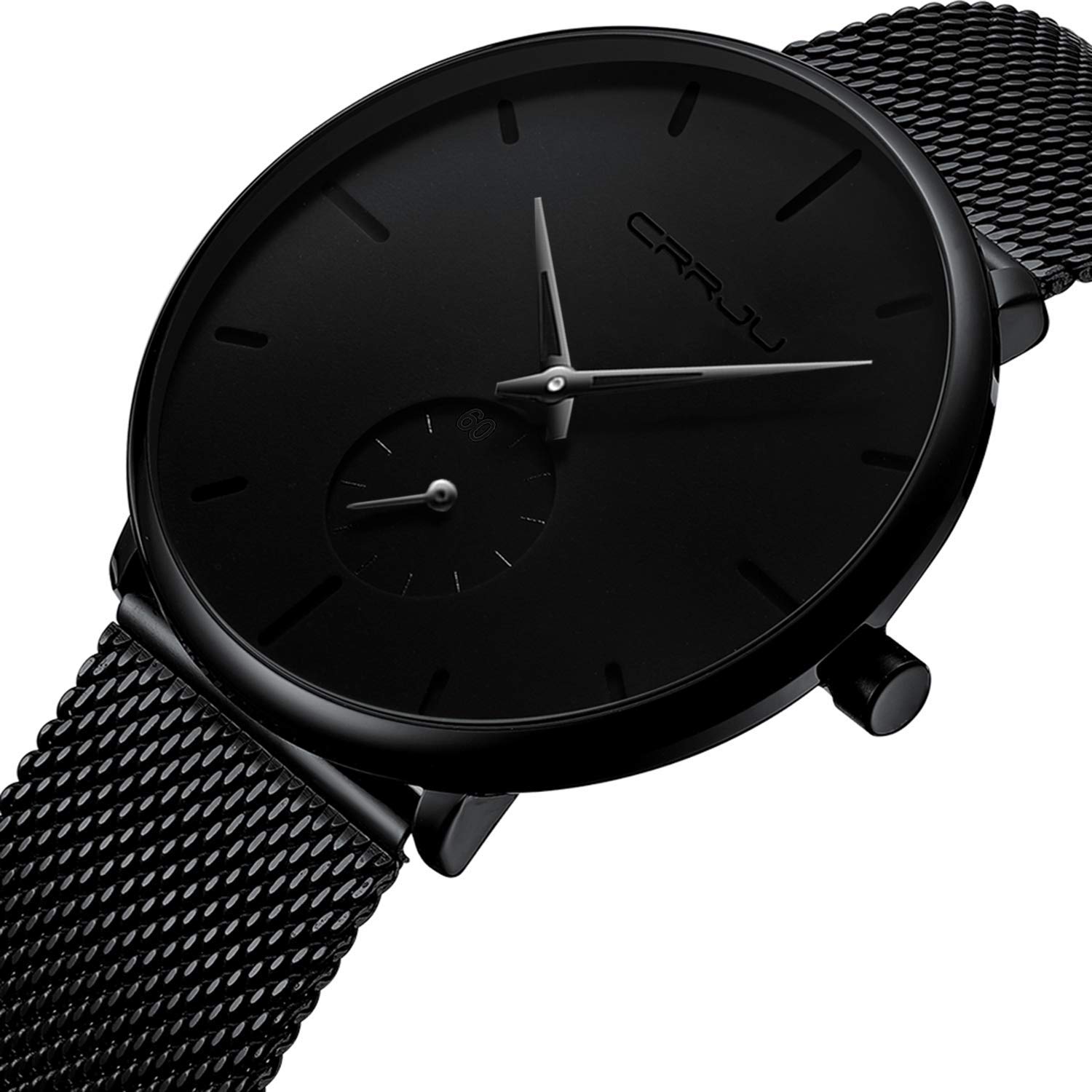 FIZILI Mens Ultra-thin Minimalist Waterproof Watch Fashion Wrist Watch for Men Unisex with Stainless Steel Mesh Band Black Hands - View 2 of 7