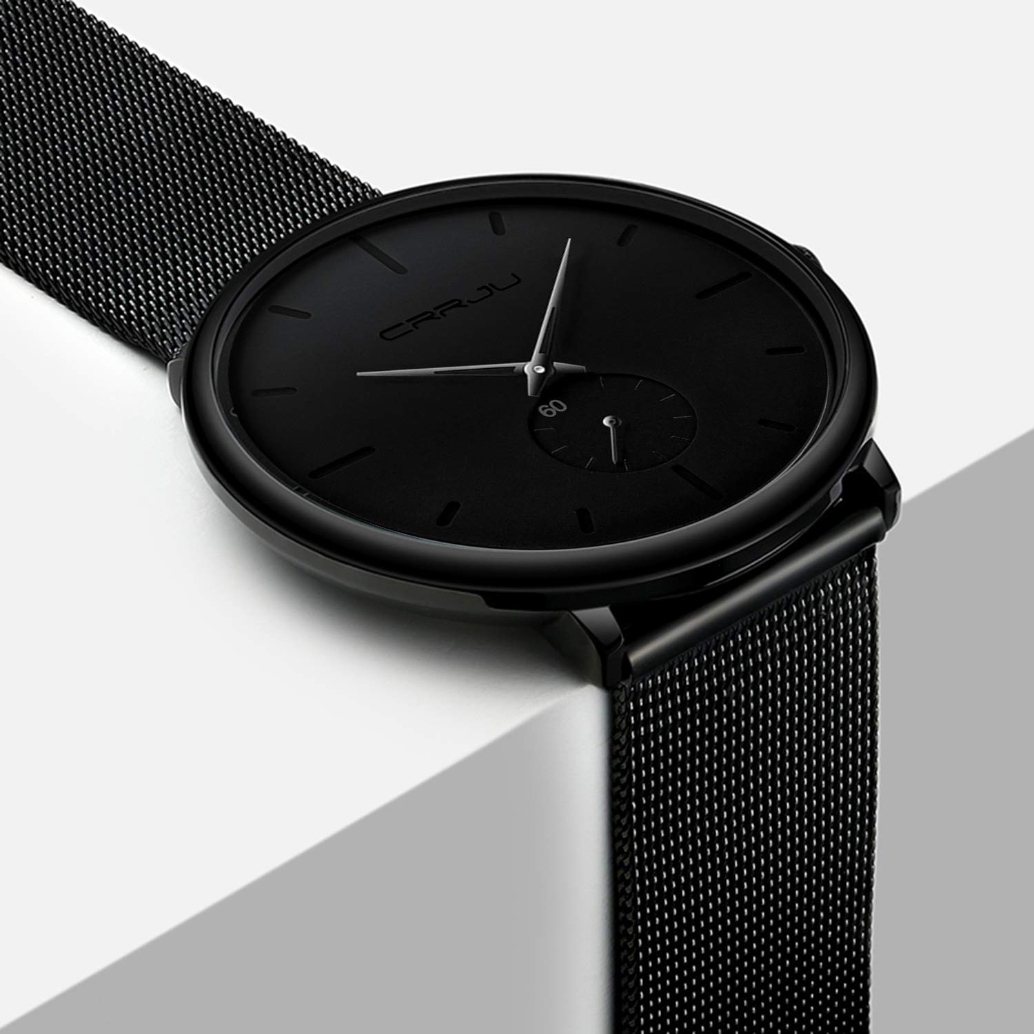 FIZILI Mens Ultra-thin Minimalist Waterproof Watch Fashion Wrist Watch for Men Unisex with Stainless Steel Mesh Band Black Hands - View 5 of 7