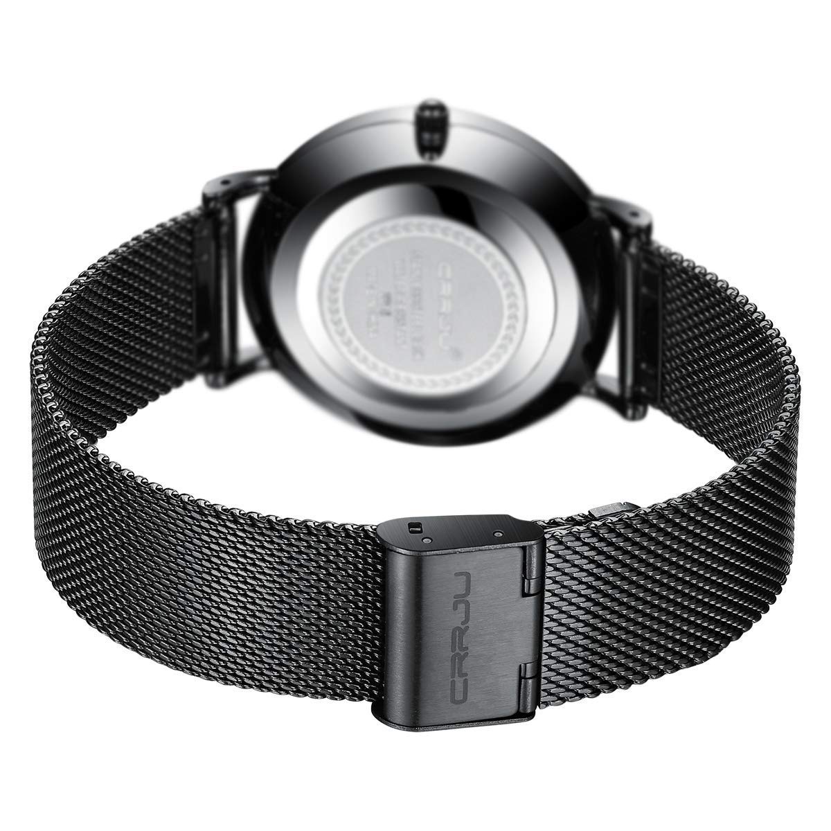 FIZILI Mens Ultra-thin Minimalist Waterproof Watch Fashion Wrist Watch for Men Unisex with Stainless Steel Mesh Band Black Hands - View 6 of 7