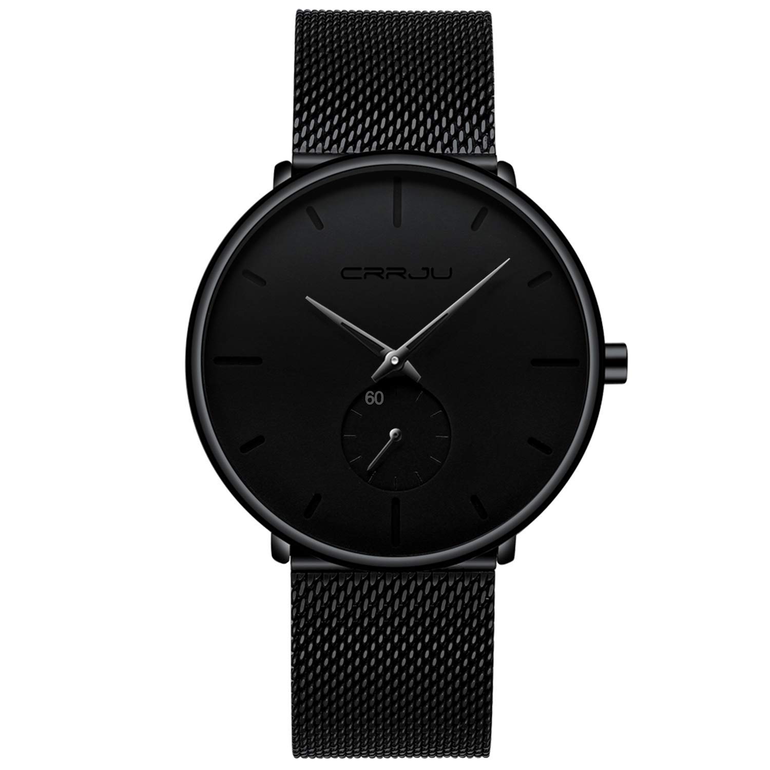 FIZILI Mens Ultra-thin Minimalist Waterproof Watch Fashion Wrist Watch for Men Unisex with Stainless Steel Mesh Band Black Hands