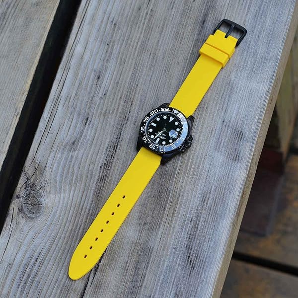 WOCCI WOCCI 20mm Yellow Silicone Rubber Watch Bands Premium Replacement Straps with Black Buckle - View 5 of 9