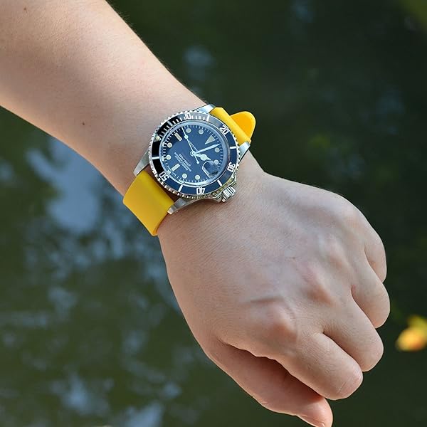 WOCCI WOCCI 20mm Yellow Silicone Rubber Watch Bands Premium Replacement Straps with Black Buckle - View 6 of 9