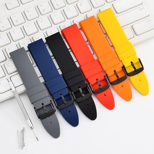 WOCCI WOCCI 20mm Yellow Silicone Rubber Watch Bands Premium Replacement Straps with Black Buckle - View 7 of 9