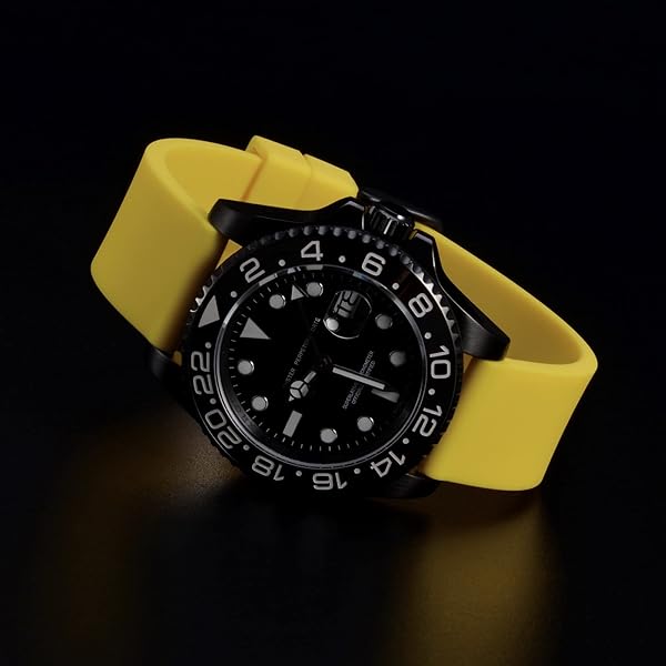 WOCCI WOCCI 20mm Yellow Silicone Rubber Watch Bands Premium Replacement Straps with Black Buckle - View 8 of 9