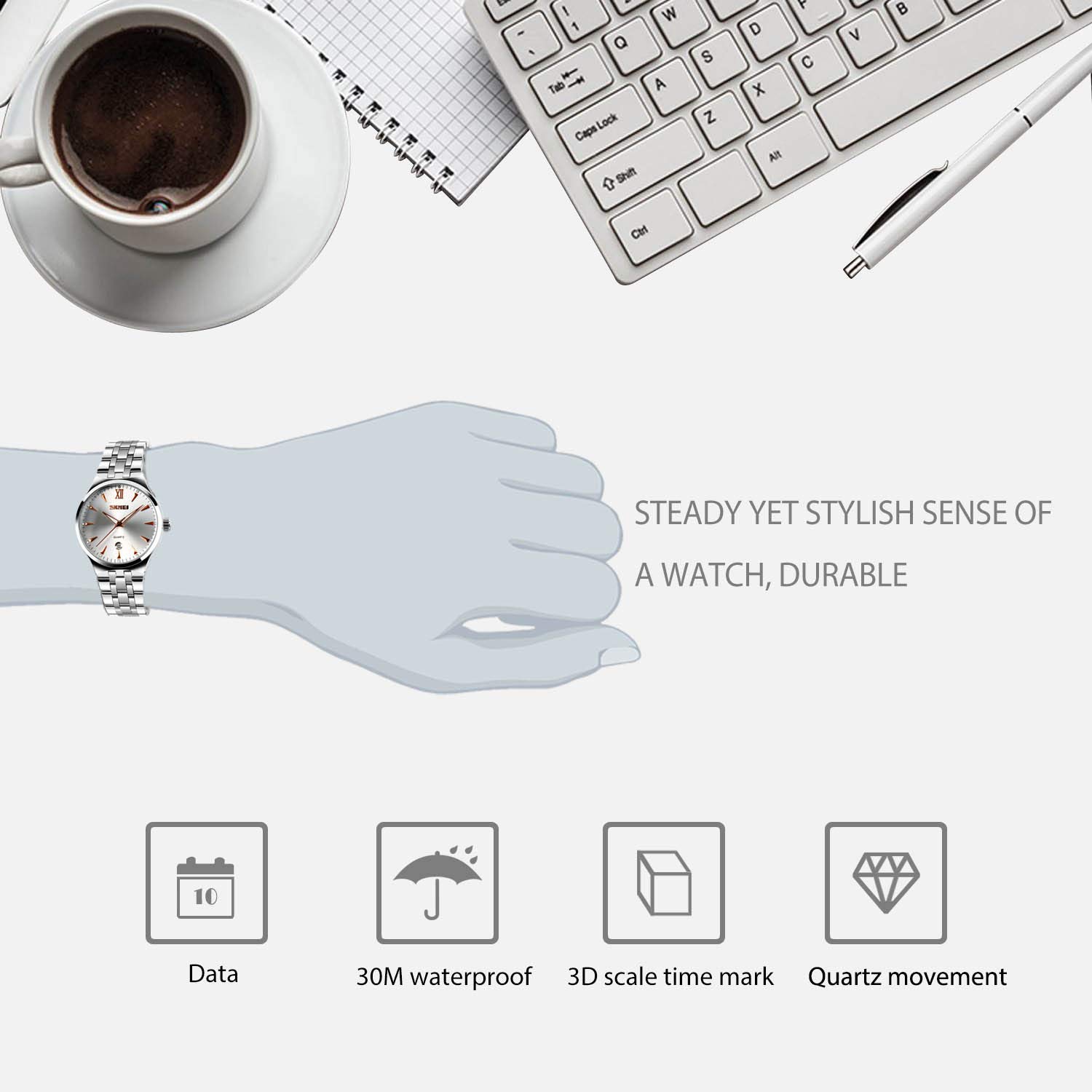 cofuo Cofuo Mens Watch Unique Quartz Analog Dress Business Casual Waterproof Stainless Steel Band Roman Numeral Classic Calendar Date Window Rose Gold - View 2 of 8