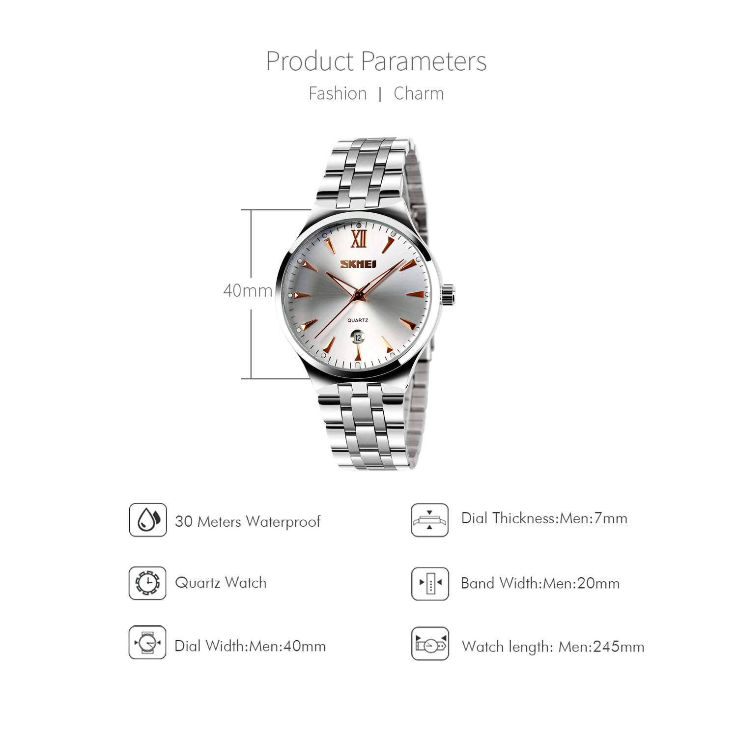 cofuo Cofuo Mens Watch Unique Quartz Analog Dress Business Casual Waterproof Stainless Steel Band Roman Numeral Classic Calendar Date Window Rose Gold - View 4 of 8