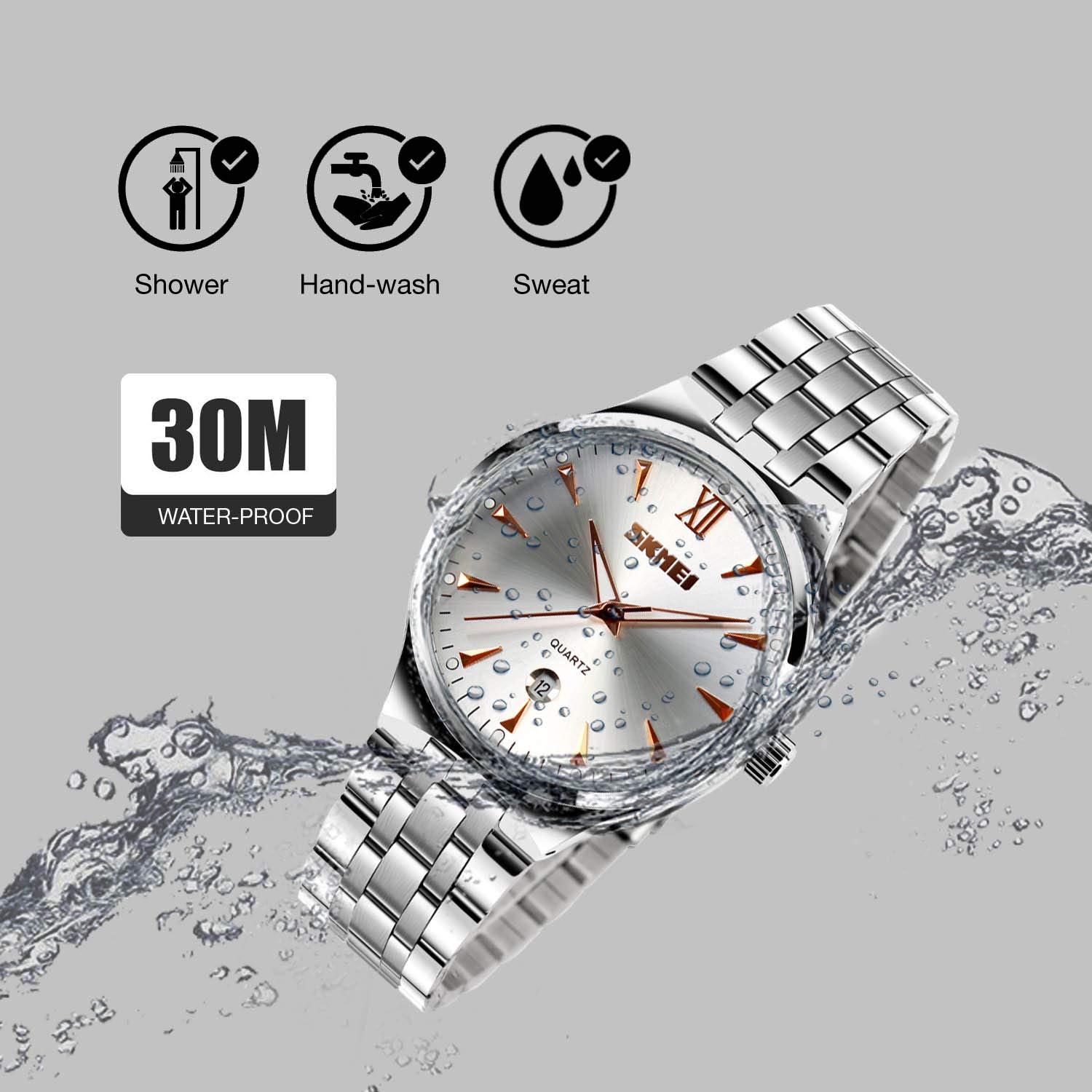 cofuo Cofuo Mens Watch Unique Quartz Analog Dress Business Casual Waterproof Stainless Steel Band Roman Numeral Classic Calendar Date Window Rose Gold - View 5 of 8