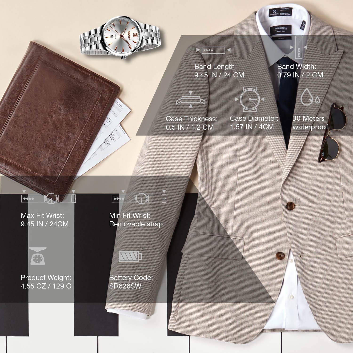 cofuo Cofuo Mens Watch Unique Quartz Analog Dress Business Casual Waterproof Stainless Steel Band Roman Numeral Classic Calendar Date Window Rose Gold - View 6 of 8