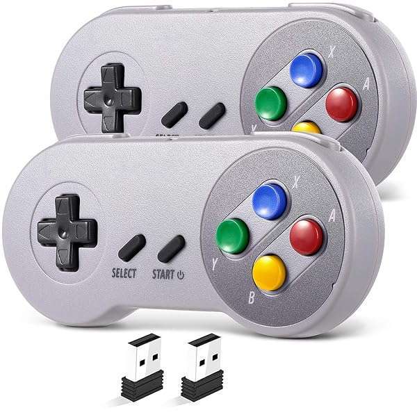 SAFFUN SAFFUN 2 Pack Wireless USB Controllers for SNES Games - Compatible with PC, Mac, Linux, Raspberry Pi & Retropie (Multicolored Keys)