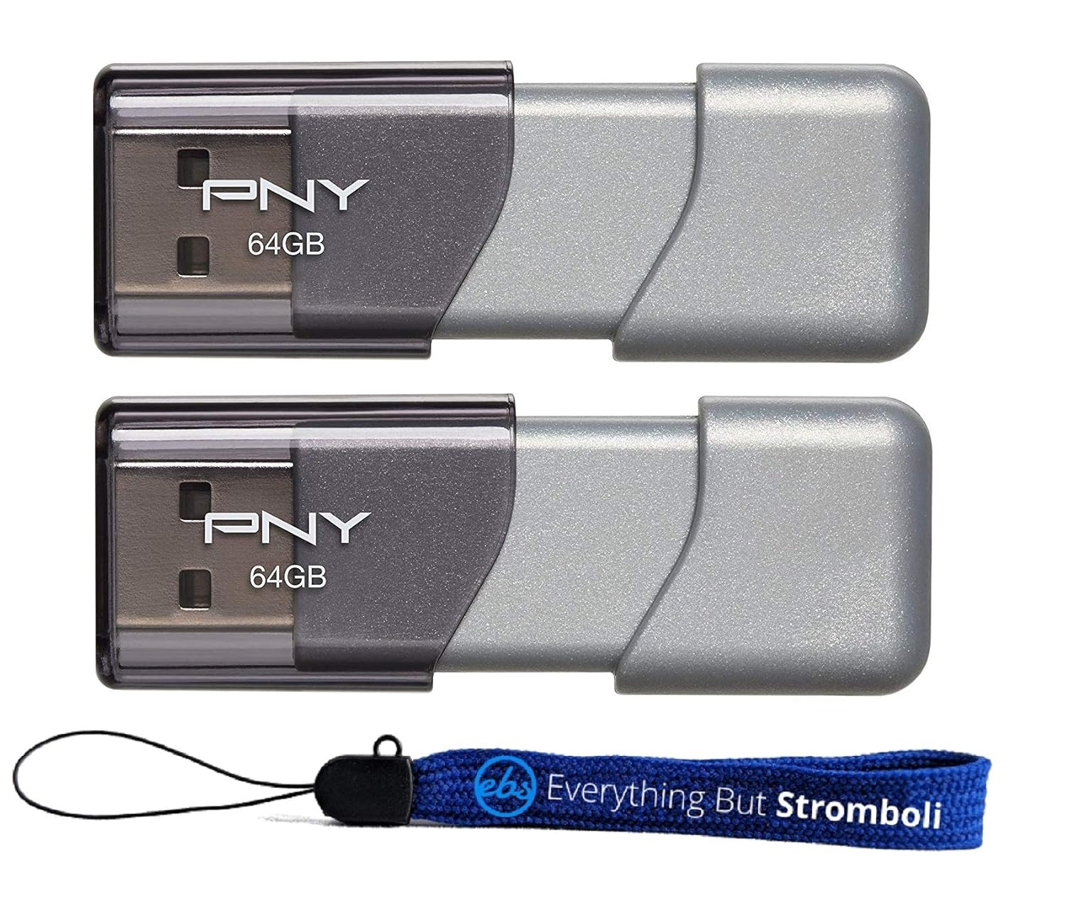 PNY PNY USB 3.0 Flash Drive Elite Turbo Attache 3 Two Pack with Everything But Stromboli Lanyard 64GB Gray Bundle