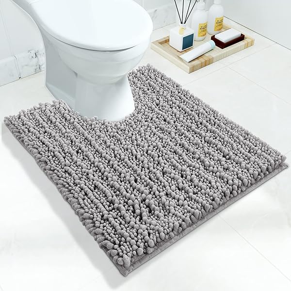 Yimobra Yimobra U-Shaped Toilet Rugs 24x20 - Soft, Absorbent, Non-Slip Chenille Mat for Quick-Dry Bathroom Comfort in Grey