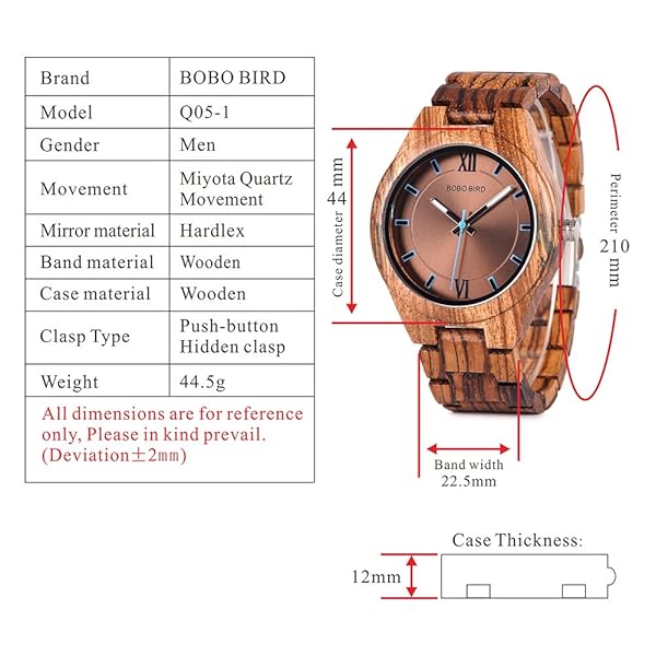 BOBO BIRD BOBO BIRD Men's Wooden Sport Quartz Watch - Unique Brown Face Timepiece - View 7 of 8