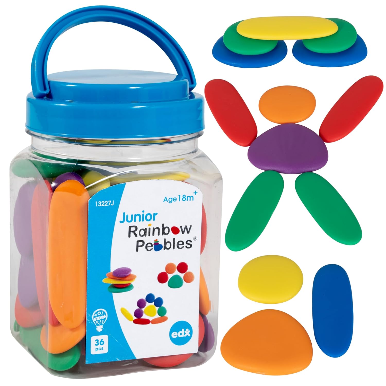Rainbow Pebbles Rainbow Pebbles Junior Mini Jar Original Sorting and Stacking Stones First Counting and Sorting Toy for Ages 18 Months and Up