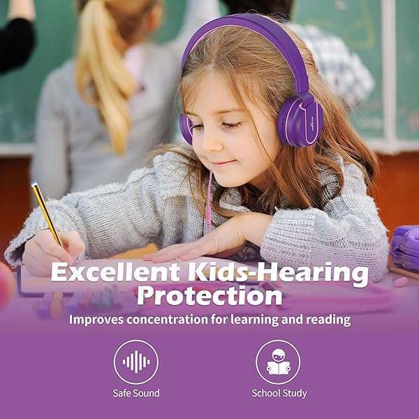 AILIHEN AILIHEN I35 Kids Headphones: Safe 93dB Volume, HD Mic, Foldable Design for School & Tablets (Pink Purple) - View 5 of 8