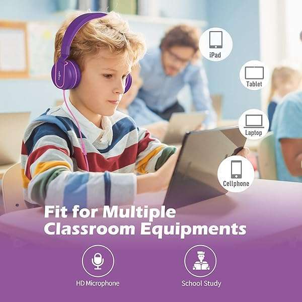 AILIHEN AILIHEN I35 Kids Headphones: Safe 93dB Volume, HD Mic, Foldable Design for School & Tablets (Pink Purple) - View 6 of 8