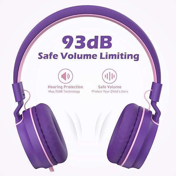 AILIHEN AILIHEN I35 Kids Headphones: Safe 93dB Volume, HD Mic, Foldable Design for School & Tablets (Pink Purple) - View 7 of 8