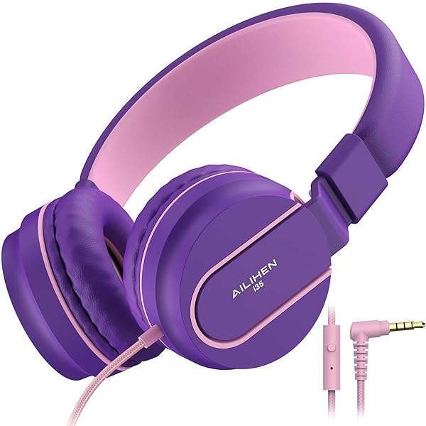 AILIHEN AILIHEN I35 Kids Headphones: Safe 93dB Volume, HD Mic, Foldable Design for School & Tablets (Pink Purple) - View 2 of 8