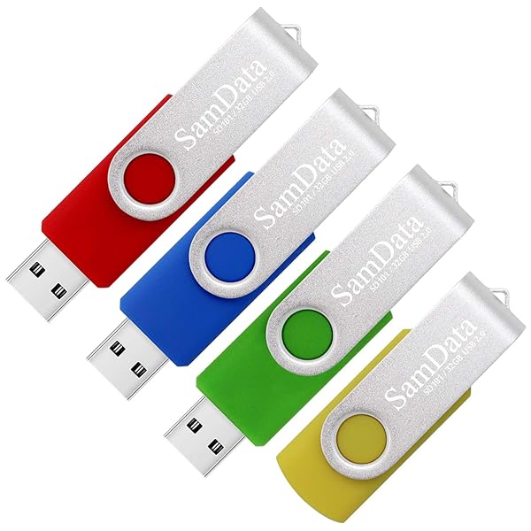 SamData 32GB USB 2.0 Flash Drive 4-Pack - Colorful Swivel Thumb Drives for Easy Storage