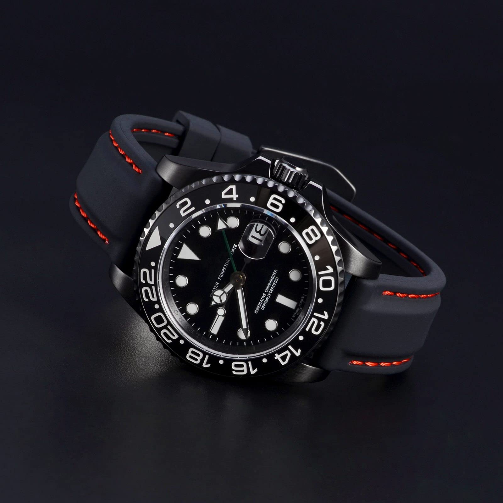 WOCCI 24mm Silicone Rubber Watch Band with Silver Buckle Durable Black Strap for Men and Women - View 8 of 9