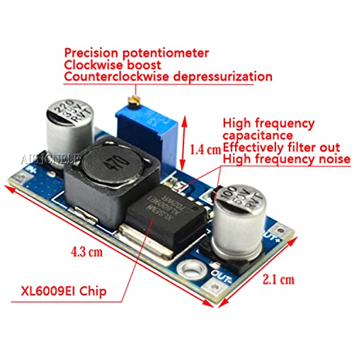 Aihjcnele Rasbee Boost Converter Module 4A XL6009 Adjustable Step-up Circuit Board for DC to DC Voltage Conversion 3V to 35V Output - View 4 of 8