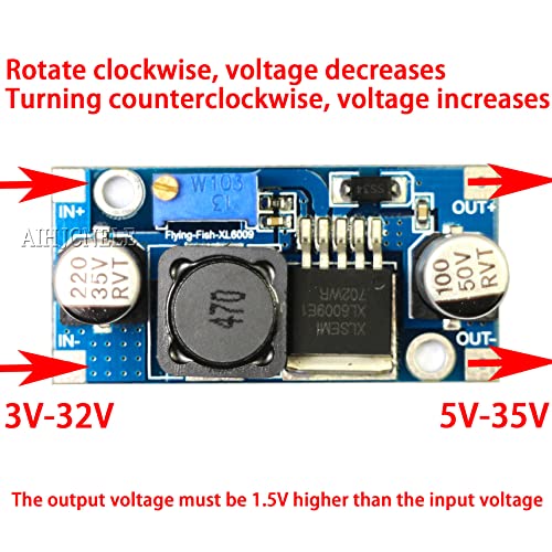 Aihjcnele Rasbee Boost Converter Module 4A XL6009 Adjustable Step-up Circuit Board for DC to DC Voltage Conversion 3V to 35V Output - View 5 of 8