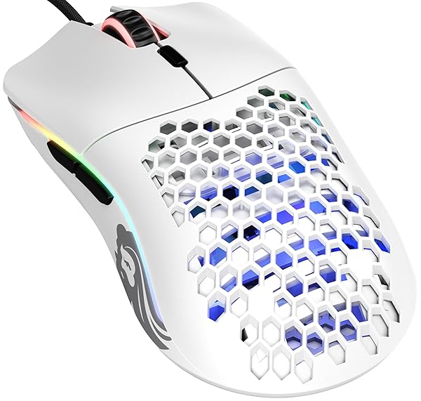GLORIOUS Glorious Model O Wired Gaming Mouse: 67g Superlight, RGB, Pixart 3360, Ambidextrous - Matte White Honeycomb Design