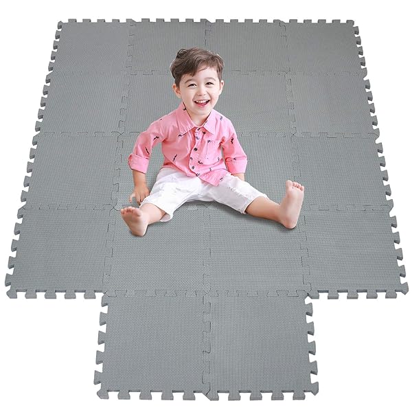 meiqicool Meiqicool Thick Soft EVA Foam Play Mat for Kids Yoga Exercise Interlocking Jigsaw Puzzle 18 Piece Grey Floor Mats - View 3 of 8