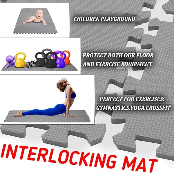 meiqicool Meiqicool Thick Soft EVA Foam Play Mat for Kids Yoga Exercise Interlocking Jigsaw Puzzle 18 Piece Grey Floor Mats - View 4 of 8