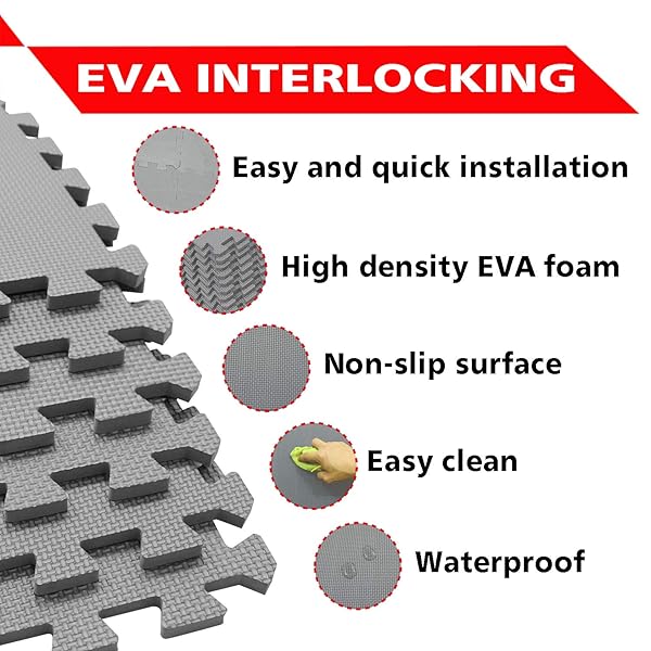 meiqicool Meiqicool Thick Soft EVA Foam Play Mat for Kids Yoga Exercise Interlocking Jigsaw Puzzle 18 Piece Grey Floor Mats - View 5 of 8