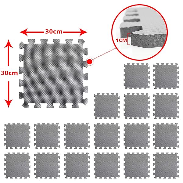 meiqicool Meiqicool Thick Soft EVA Foam Play Mat for Kids Yoga Exercise Interlocking Jigsaw Puzzle 18 Piece Grey Floor Mats - View 6 of 8