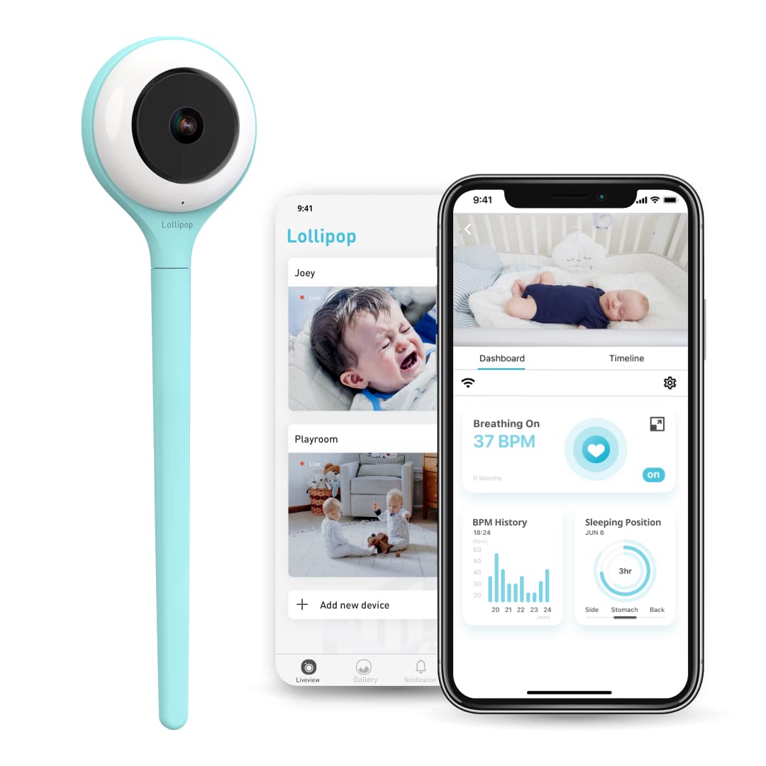 Lollipop Lollipop Baby Monitor (Turquoise) - Full-Featured Smart Wi-Fi Camera of True Crying Detection with Extra in-App Plan of Breathing Monitoring/Sleep Tracking-Accessories Free/7 Days Trial Period