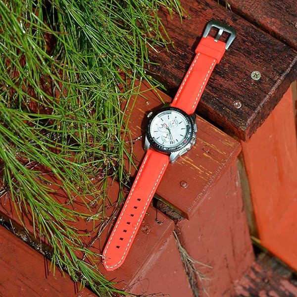 WOCCI WOCCI 24mm Red Silicone Rubber Watch Band with Silver Buckle for Durable and Stylish Timepieces - View 5 of 9