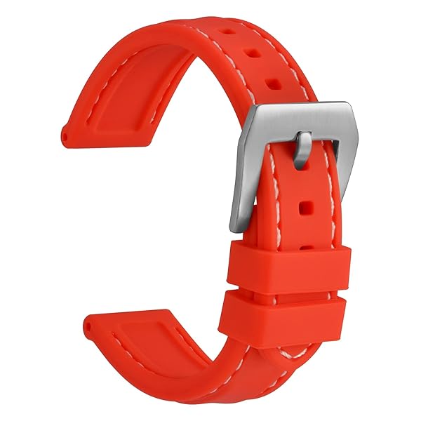 WOCCI WOCCI 24mm Red Silicone Rubber Watch Band with Silver Buckle for Durable and Stylish Timepieces