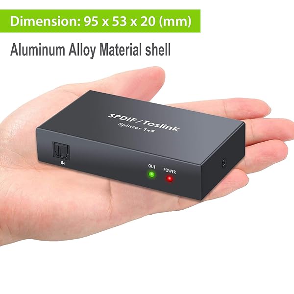 LiNKFOR LiNKFOR 1x4 Digital Optical Audio Splitter - SPDIF Toslink Fiber Splitter for PS3, Blu-Ray, DVD, HDTV with Aluminum Alloy & Cable - View 6 of 10