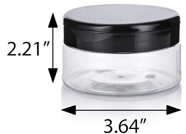 JUVITUS Clear PET Plastic Refillable Low Profile Jar 8 oz 12 Pack with Black Flip Top Cap and Spatulas BPA Free - View 3 of 7
